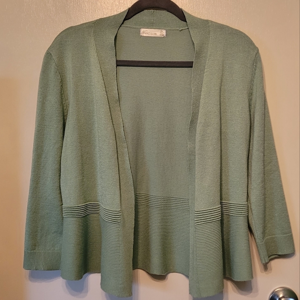 89th & Madison Sage Green Open Front Cardigan 3/4 Sleeve - M